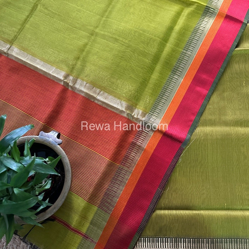 Maheshwari Mehendi Green Multicolour Dress Material RTP057