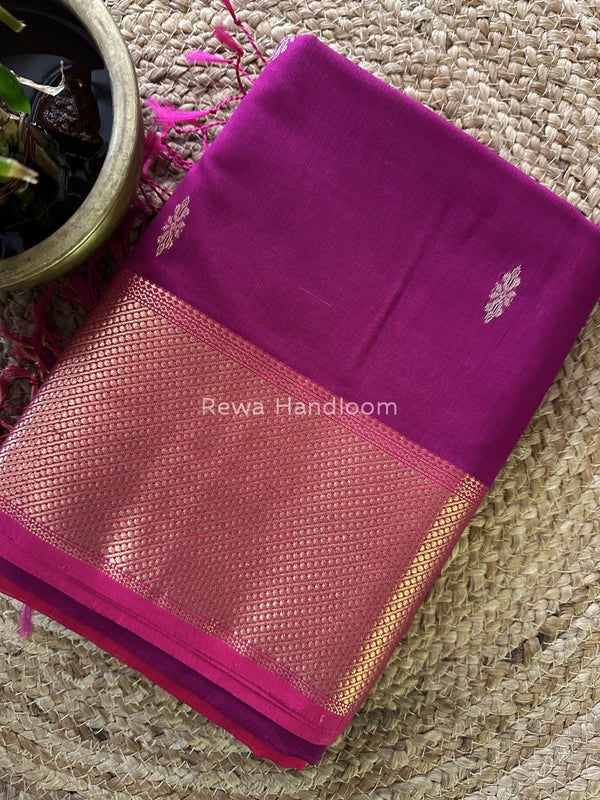 Magenta Butta Zari Border Maheshwari Saree LBS015