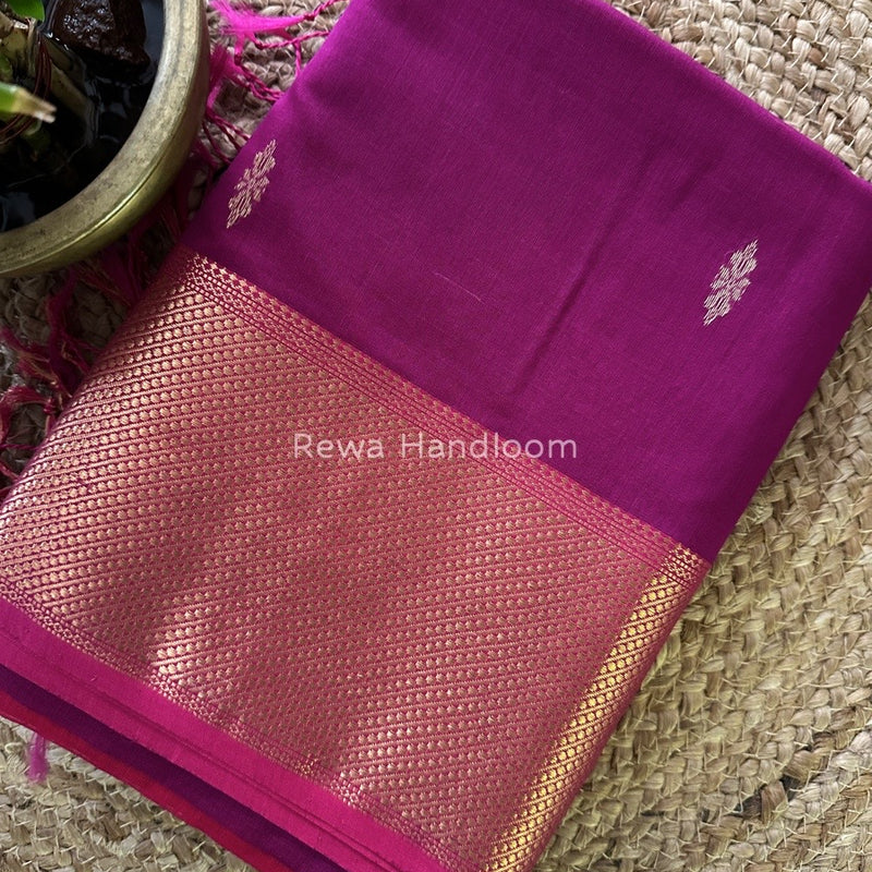 Magenta Butta Zari Border Maheshwari Saree LBS015
