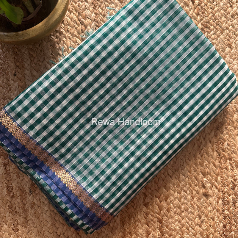 Exclusive Maheshwari Green Checks Saree CLBS06