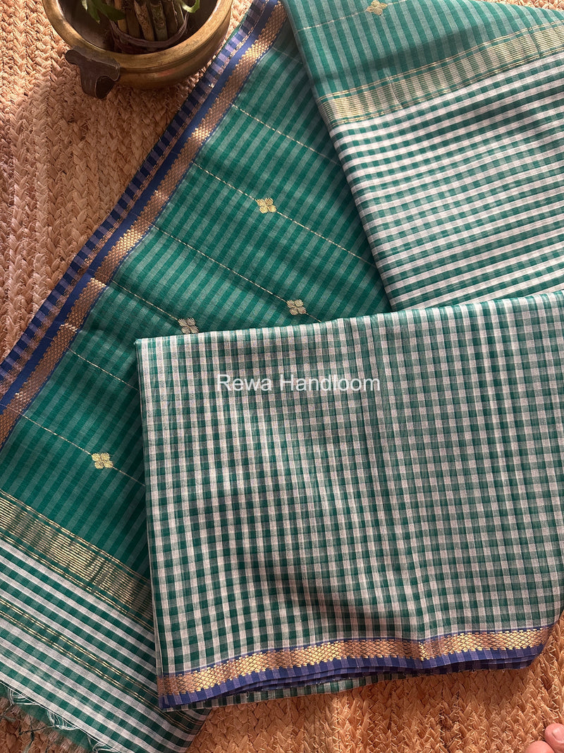 Exclusive Maheshwari Green Checks Saree CLBS06