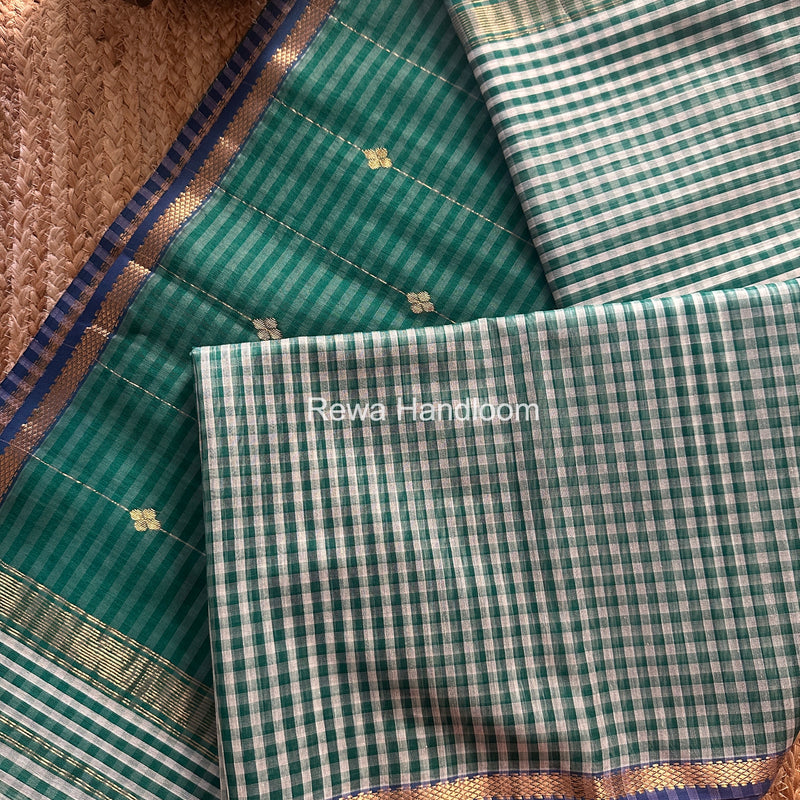 Exclusive Maheshwari Green Checks Saree CLBS06