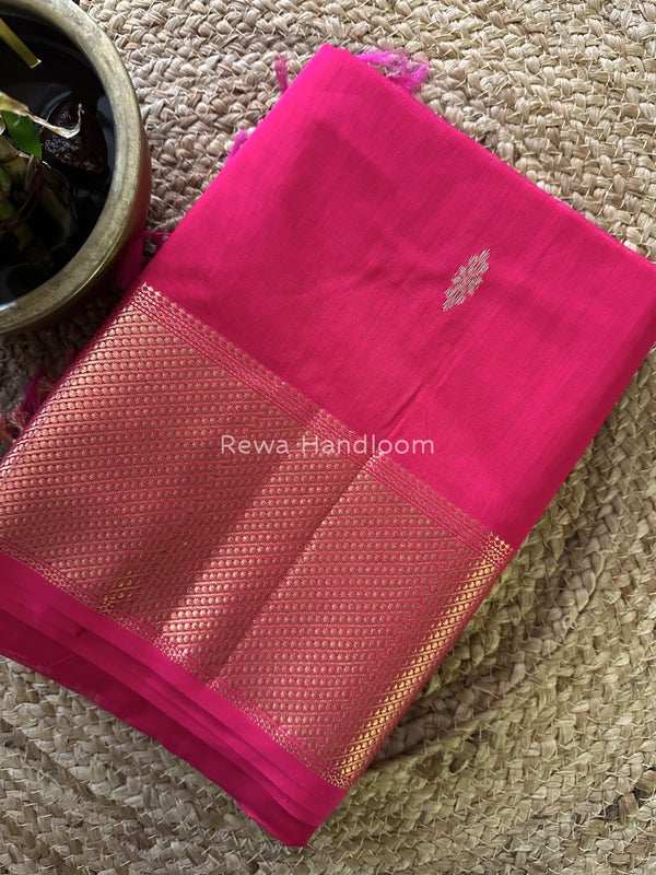 Rani Pink Butta Zari Border Maheshwari Saree LBS016