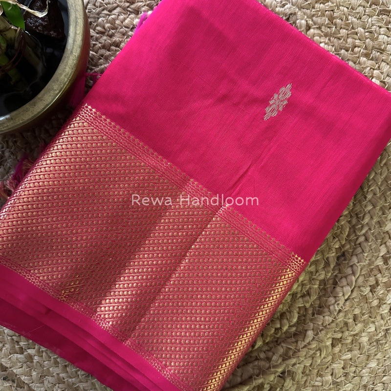 Rani Pink Butta Zari Border Maheshwari Saree LBS016