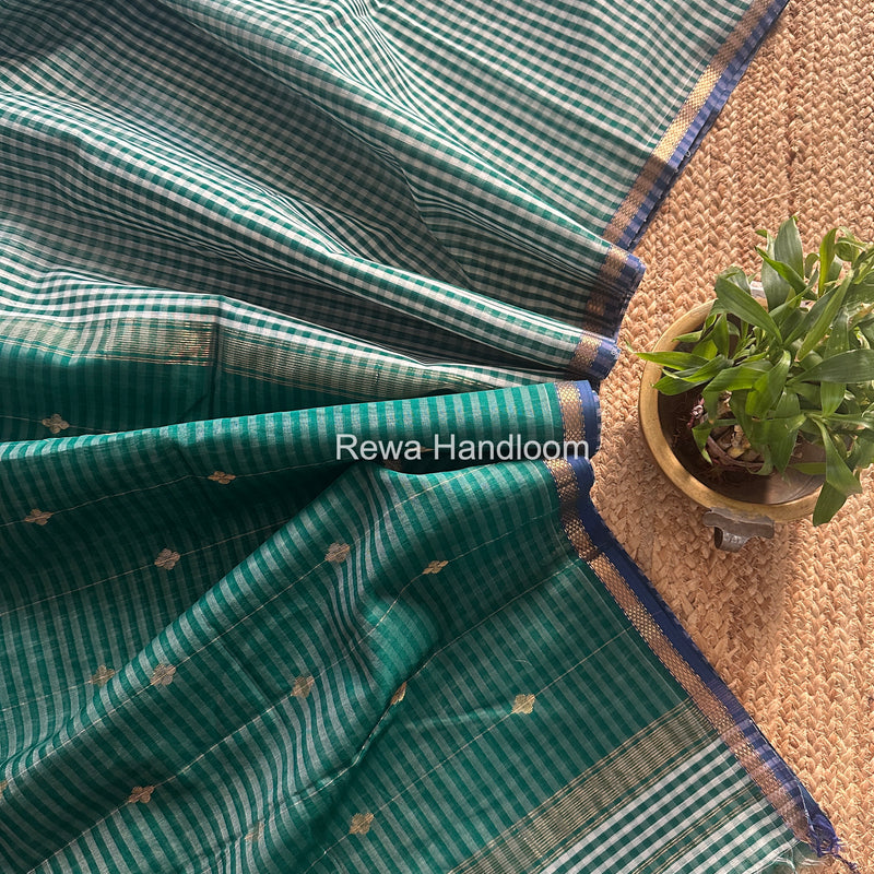 Exclusive Maheshwari Green Checks Saree CLBS06
