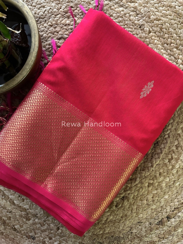 Red Butta Zari Border Maheshwari Saree LBS020