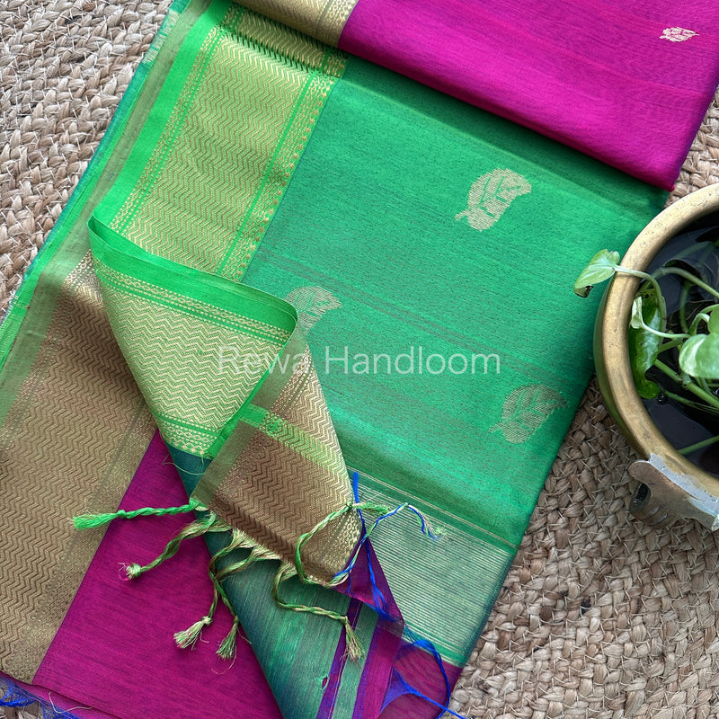 Magenta Butta Pallu Zari Border Saree ~ Maheshwari Saree-BS03