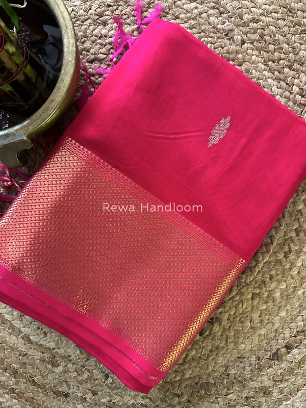 Rani Pink Butta Zari Border Maheshwari Saree LBS018