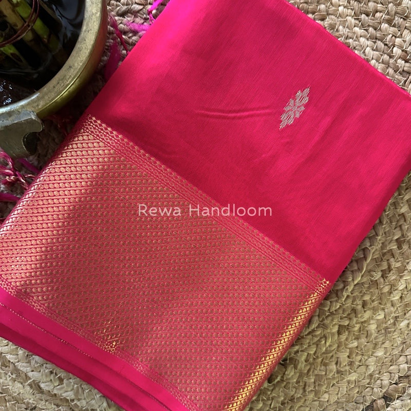 Rani Pink Butta Zari Border Maheshwari Saree LBS018