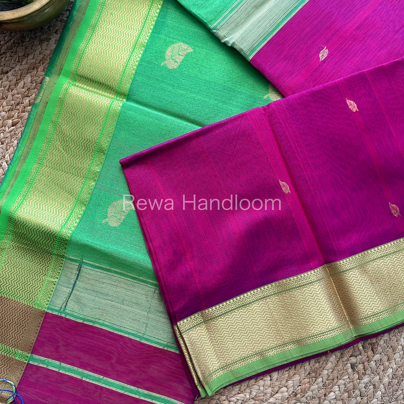 Magenta Butta Pallu Zari Border Saree ~ Maheshwari Saree-BS03
