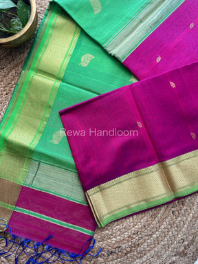 Magenta Butta Pallu Zari Border Saree ~ Maheshwari Saree-BS03