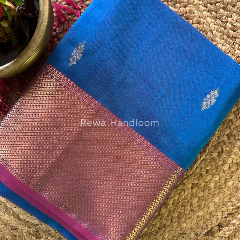 Royal Blue Butta Zari Border Maheshwari Saree LBS017