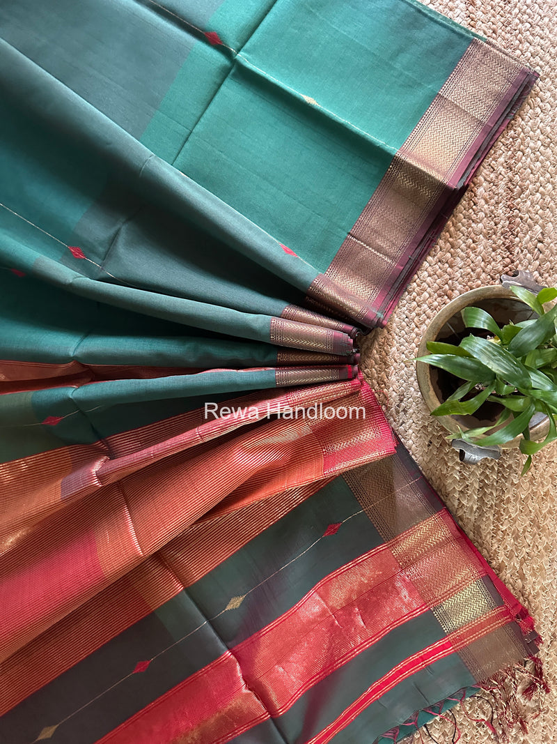 Maheshwari Aqua Green Shaded Butti Saree SBBS042