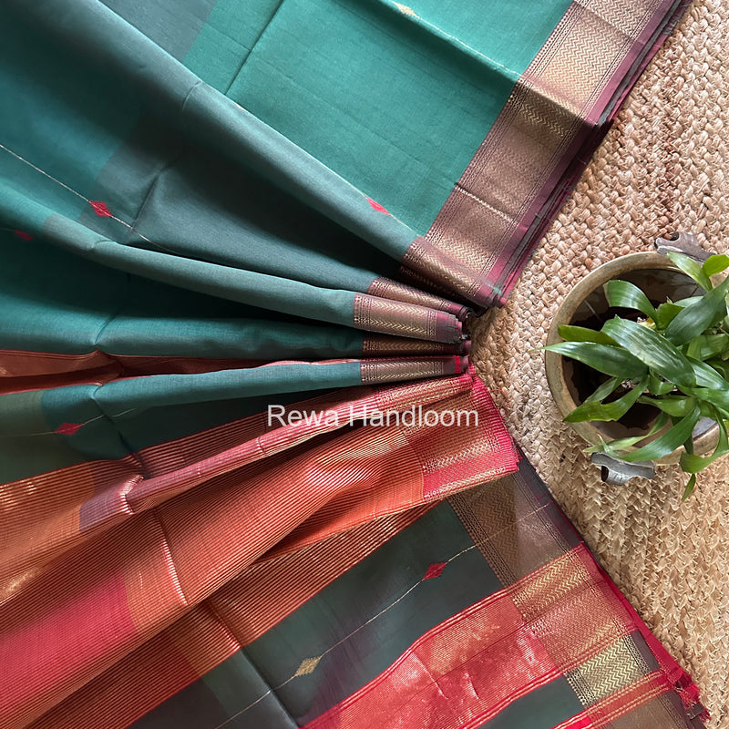 Maheshwari Aqua Green Shaded Butti Saree SBBS042