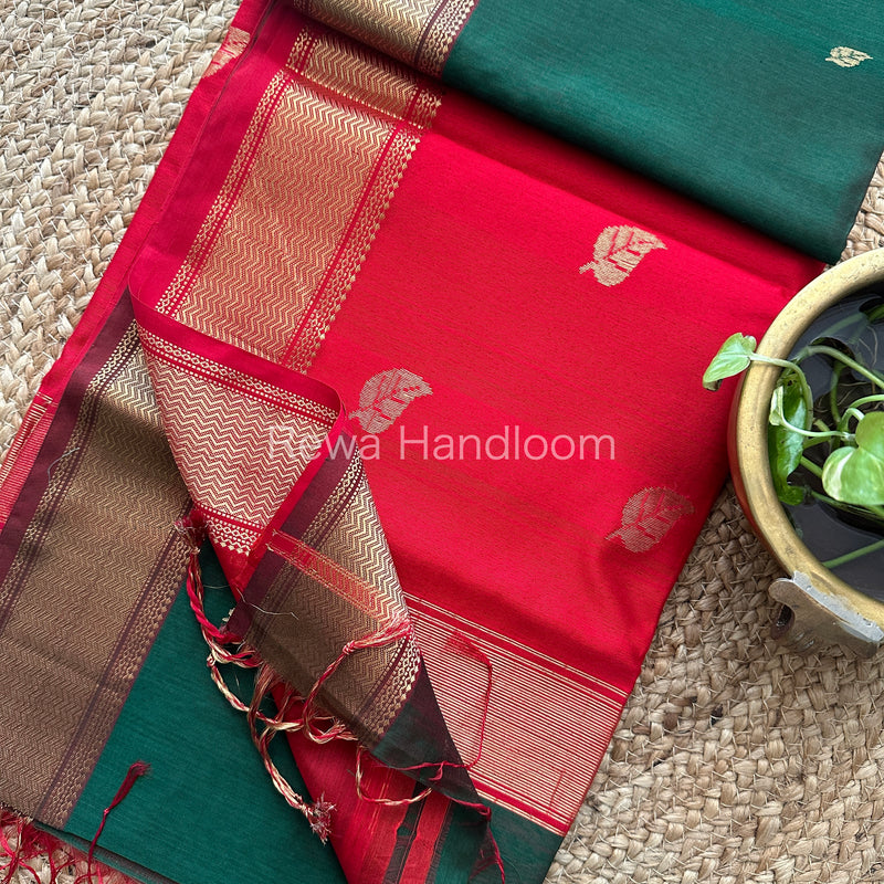  Green Butta Pallu Zari Border Saree ~ Maheshwari Saree-BS02