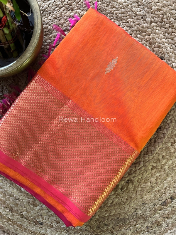 Orange Butta Zari Border Maheshwari Saree LBS019