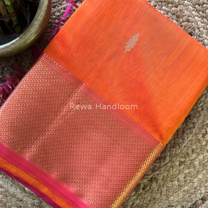 Orange Butta Zari Border Maheshwari Saree LBS019