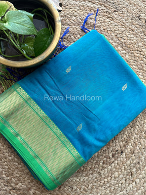 Light Sea Green Butta Pallu Zari Border Saree ~ Maheshwari Saree-BS12