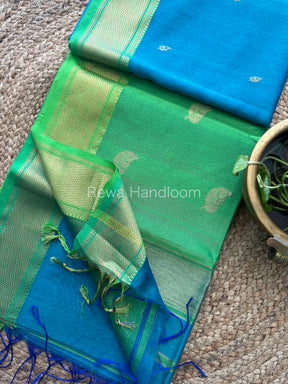 Light Sea Green Butta Pallu Zari Border Saree ~ Maheshwari Saree-BS12