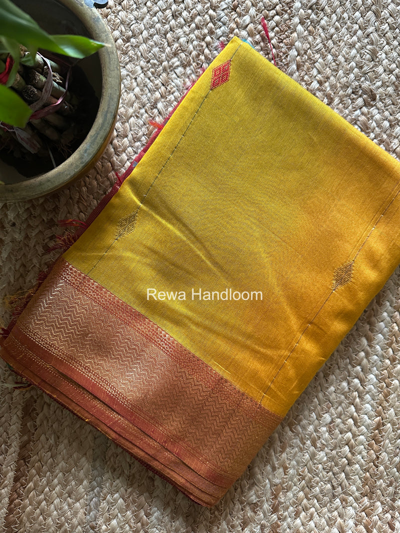Maheshwari Mustard Yellow Shaded Butti Saree SBBS039