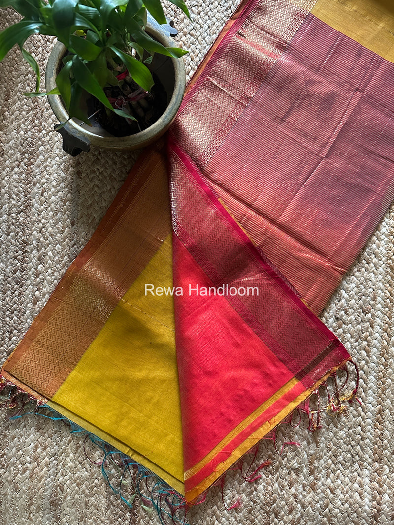Maheshwari Mustard Yellow Shaded Butti Saree SBBS039