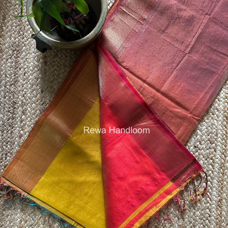 Maheshwari Mustard Yellow Shaded Butti Saree SBBS039