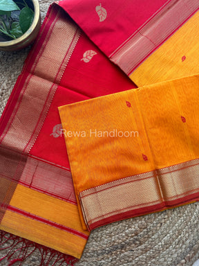 Golden Yellow Butta Pallu Zari Border Saree ~ Maheshwari Saree-BS16