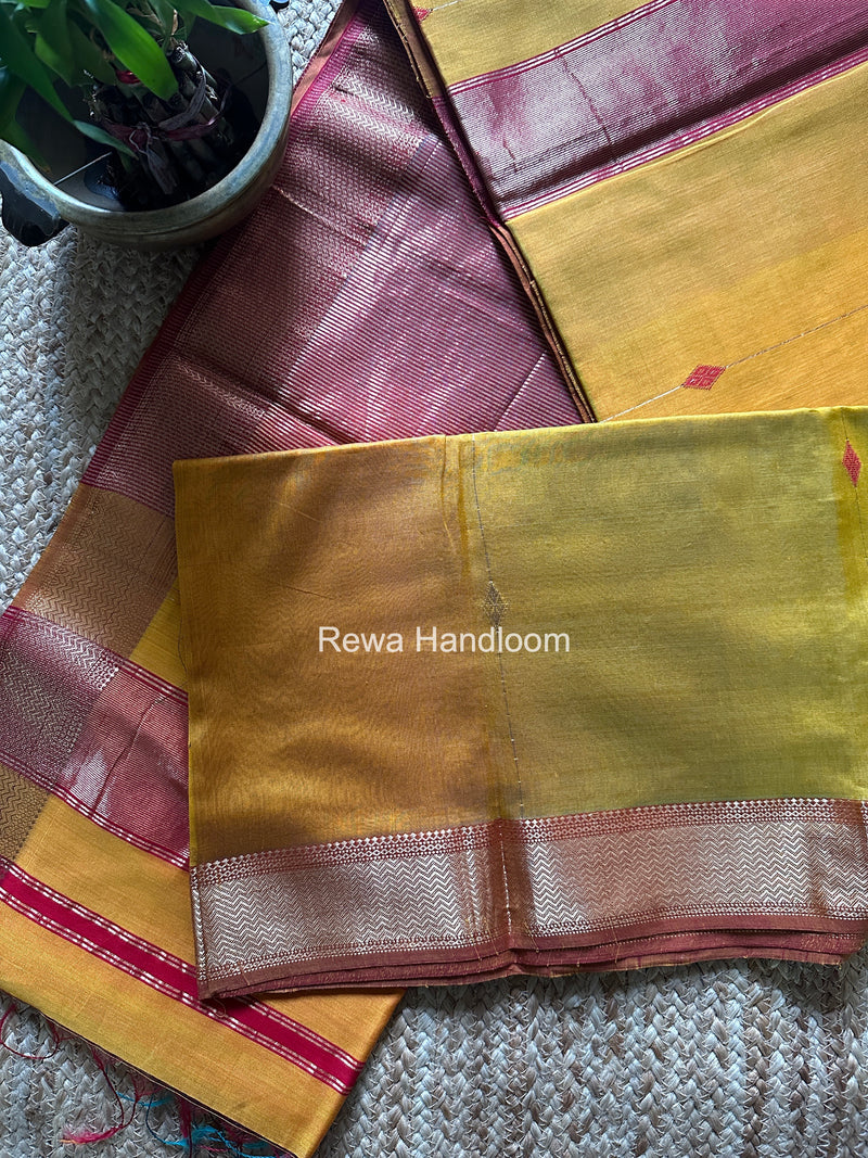 Maheshwari Mustard Yellow Shaded Butti Saree SBBS039