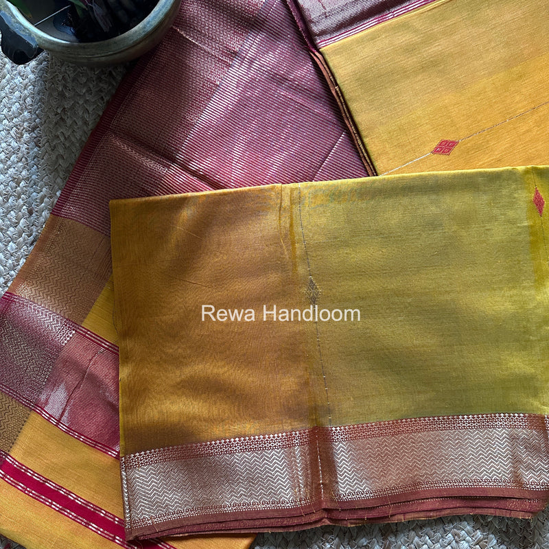 Maheshwari Mustard Yellow Shaded Butti Saree SBBS039