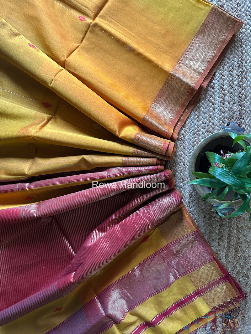 Maheshwari Mustard Yellow Shaded Butti Saree SBBS039