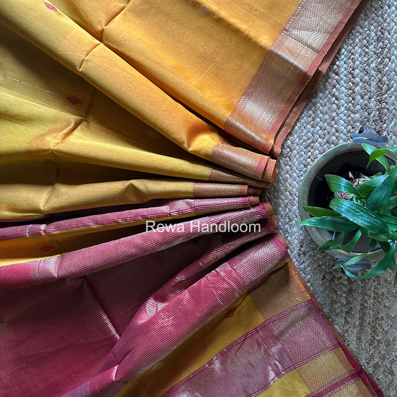 Maheshwari Mustard Yellow Shaded Butti Saree SBBS039