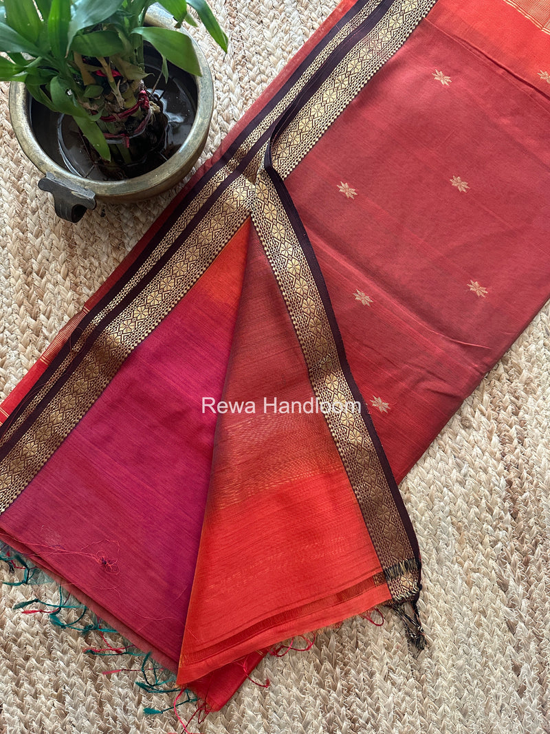 Maheshwari Carrot Red Aami Butti Saree SBT00107