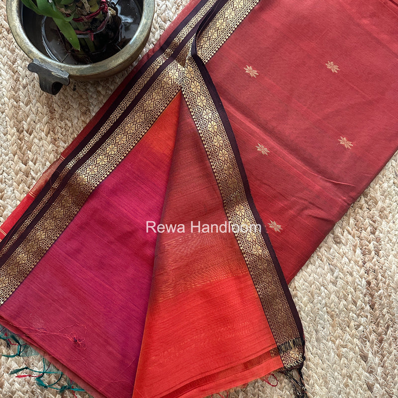 Maheshwari Carrot Red Aami Butti Saree SBT00107