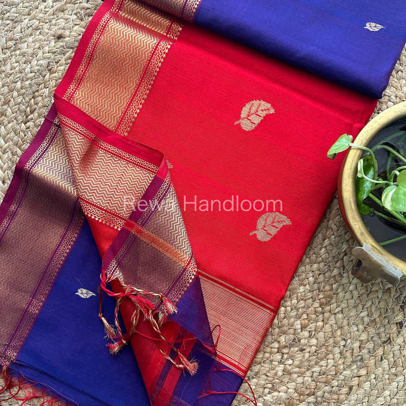  Blue Butta Pallu Zari Border Saree ~ Maheshwari Saree-BS15