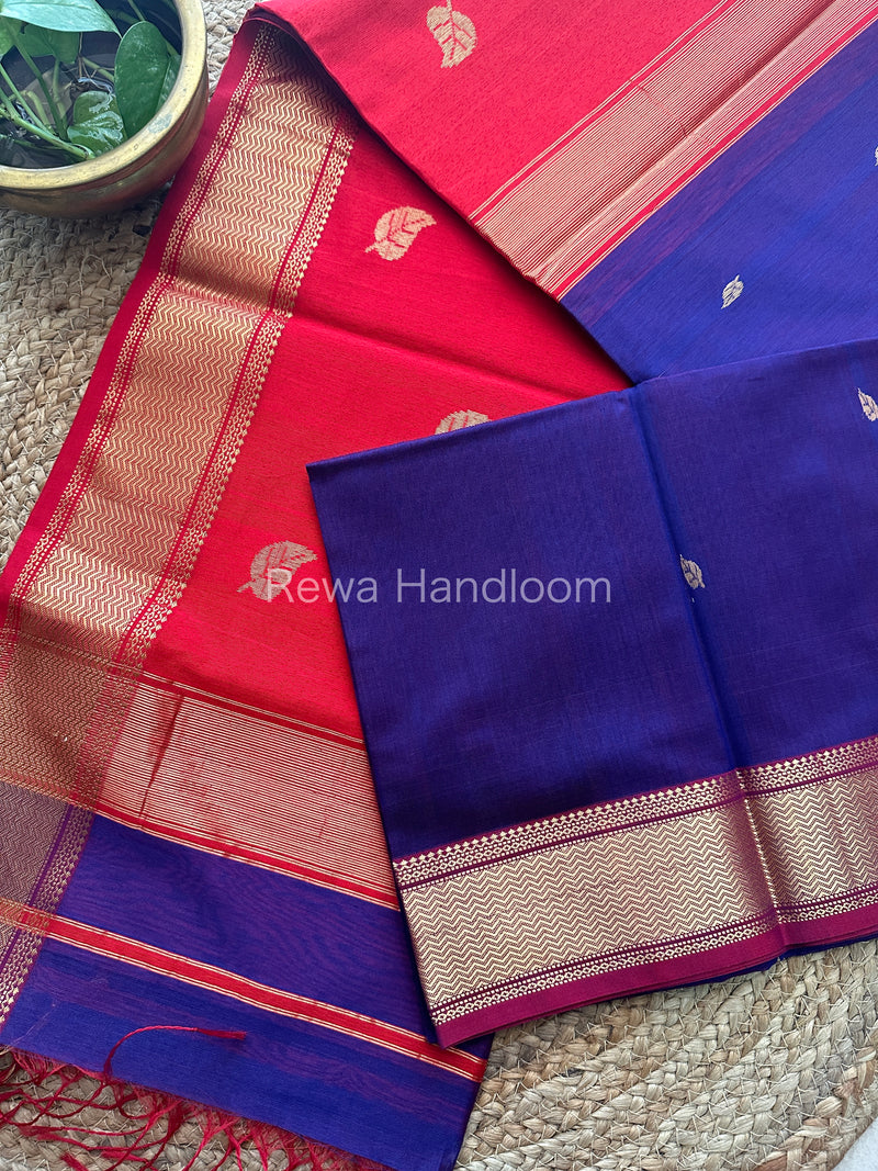  Blue Butta Pallu Zari Border Saree ~ Maheshwari Saree-BS15