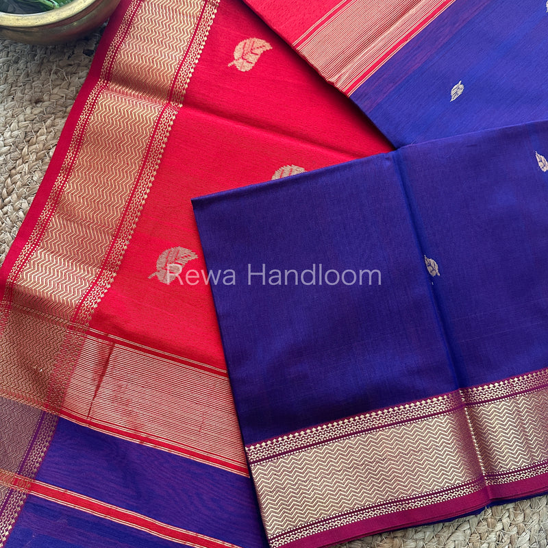  Blue Butta Pallu Zari Border Saree ~ Maheshwari Saree-BS15