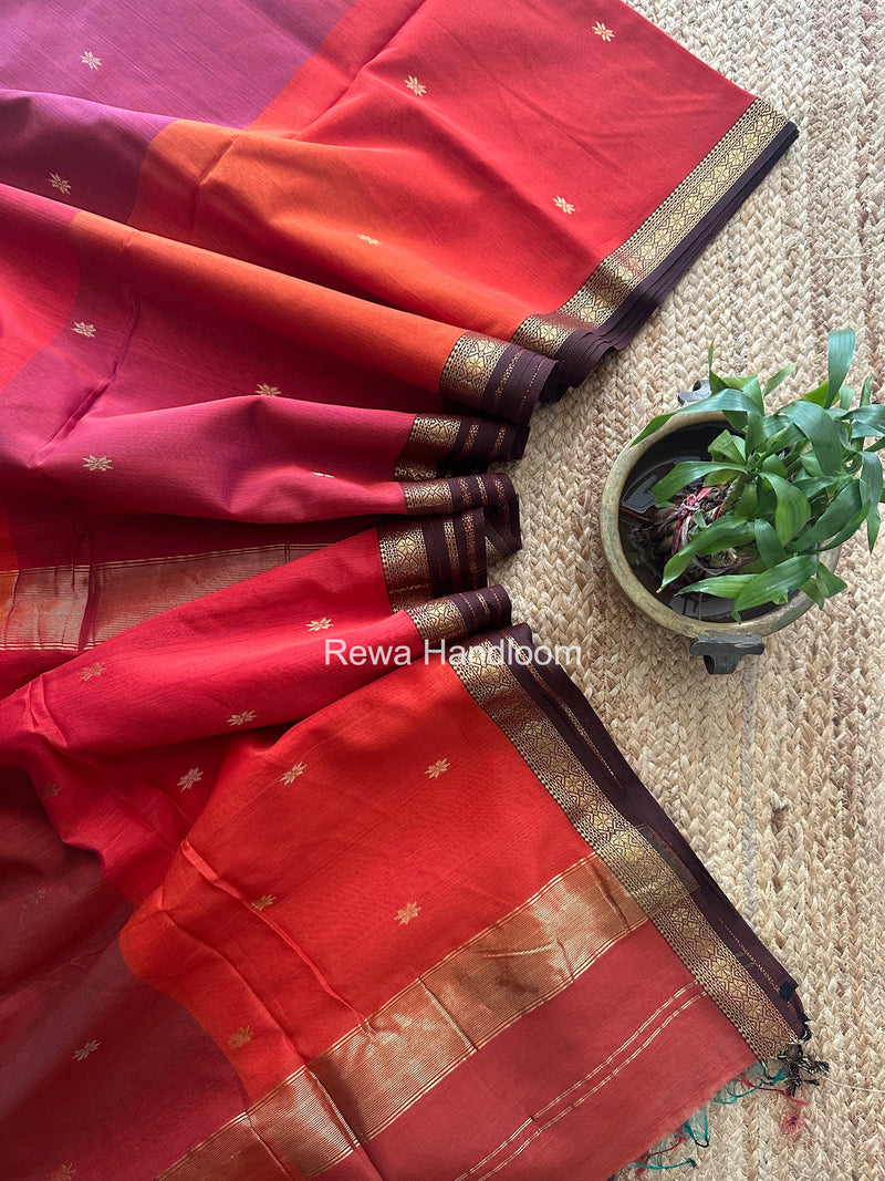 Maheshwari Carrot Red Aami Butti Saree SBT00107