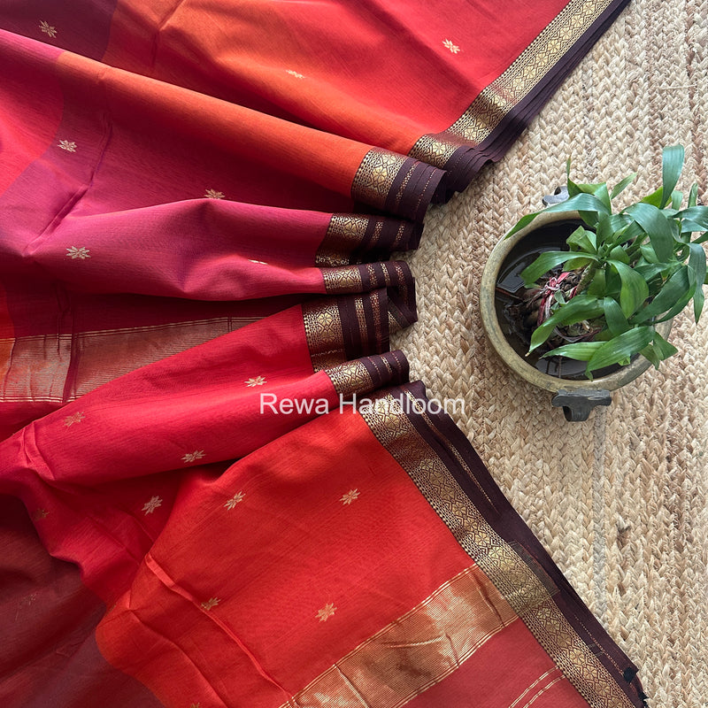 Maheshwari Carrot Red Aami Butti Saree SBT00107