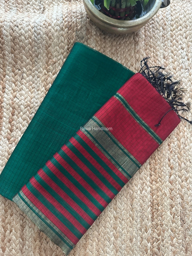 Maheshwari Green-Maroon Zari Border Dress Material MSBS07