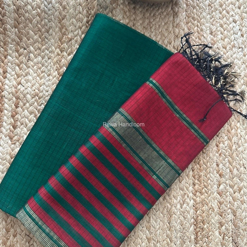 Maheshwari Green-Maroon Zari Border Dress Material MSBS07