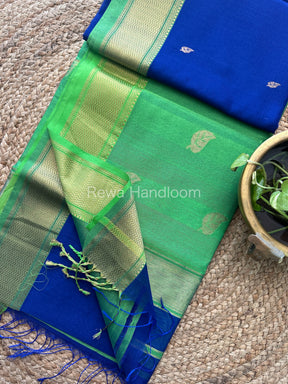 Dark Blue Butta Pallu Zari Border Saree ~ Maheshwari Saree-BS09