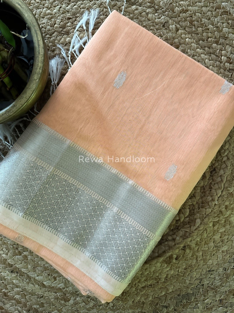 Maheshwari Peach Silver Butti Saree SGSB05