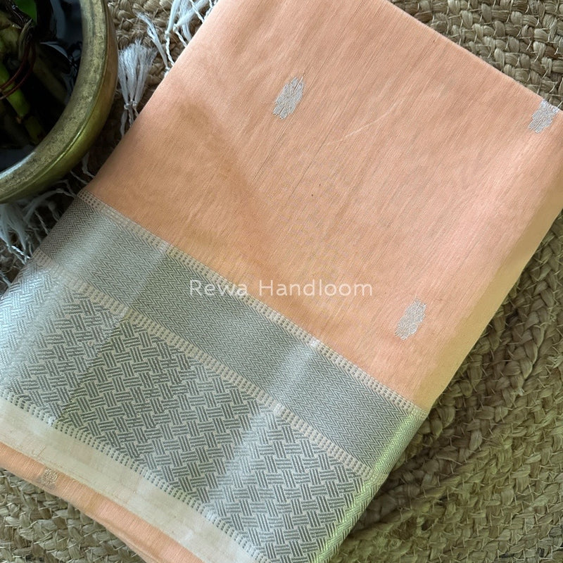 Maheshwari Peach Silver Butti Saree SGSB05