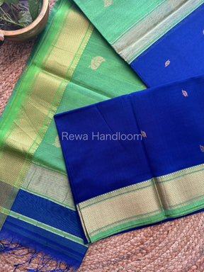 Dark Blue Butta Pallu Zari Border Saree ~ Maheshwari Saree-BS09