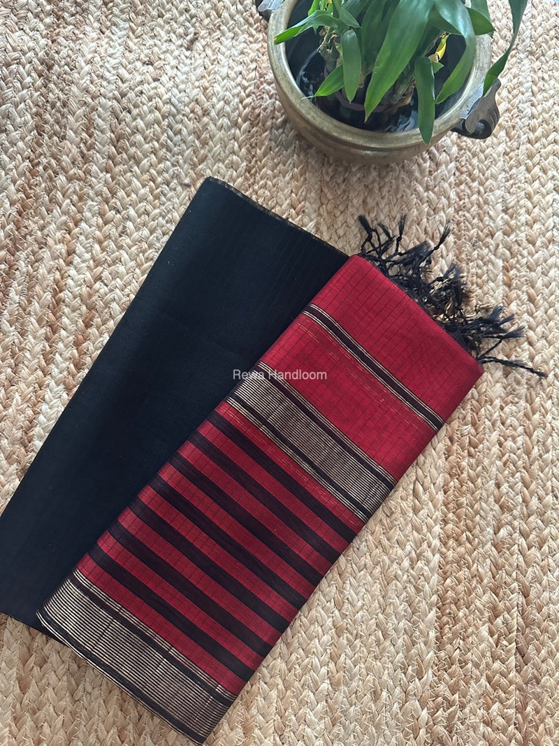 Maheshwari Black-Maroon Zari Border Dress Material MSBS08