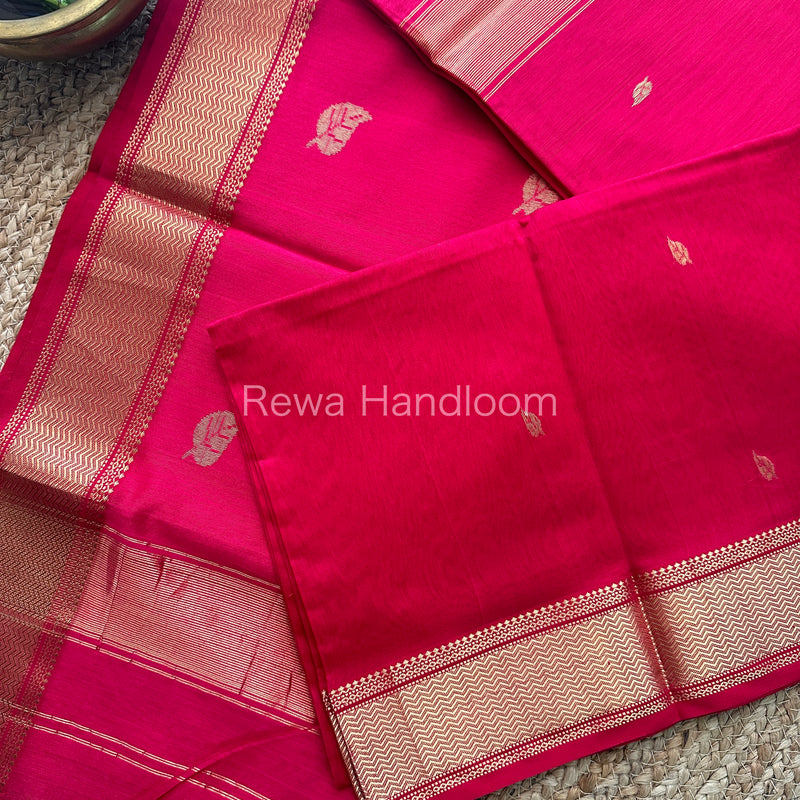 Rani Pink Butta Pallu Zari Border Saree ~ Maheshwari Saree-BS08