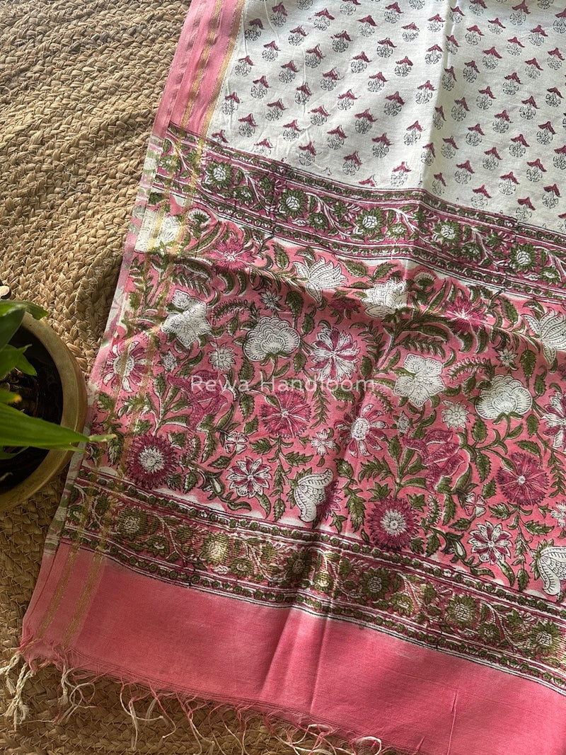Maheshwari Pink Hand Block Printed Dupatta HD017