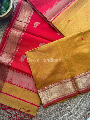 Golden Yellow Butta Pallu Zari Border Saree ~ Maheshwari Saree-BS07