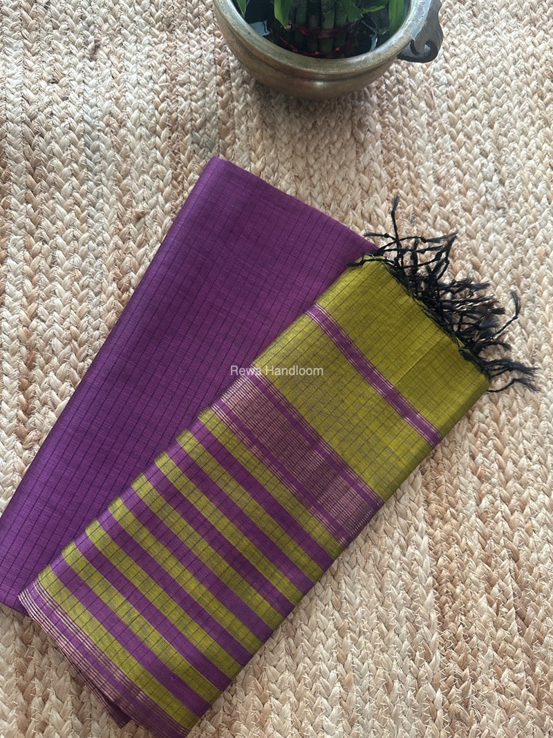 Maheshwari Onion Pink-Mehendi Green Zari Border Dress Material MSBS09