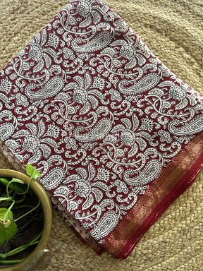 Maheshwari White-Maroon Bagh Print Suit- BSP051